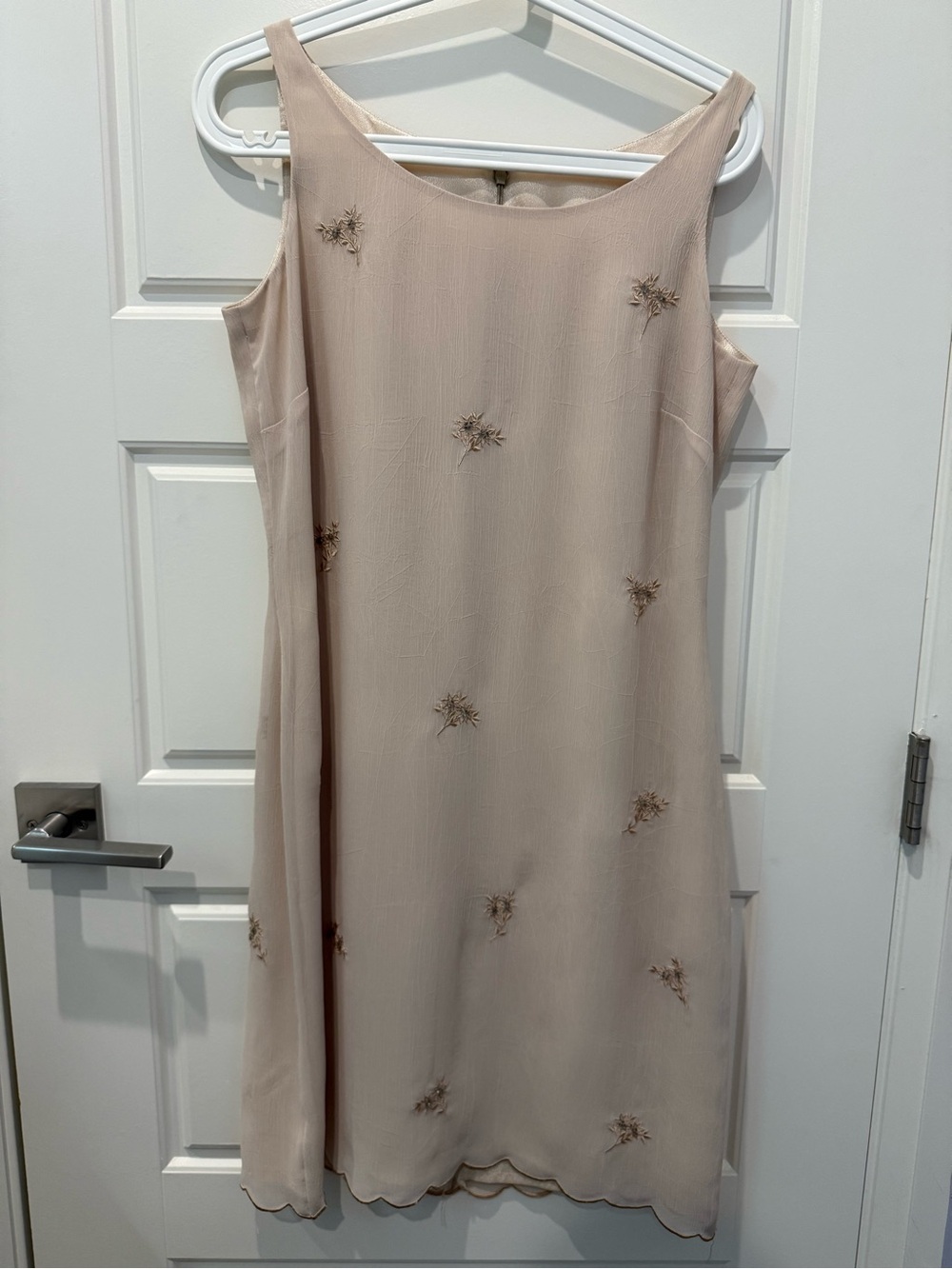 Beige/Blush Sleeveless Dress with Flower Embroidery